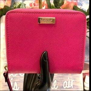 Kate Spade Zippered Saffiano Leather Wallet in Magenta